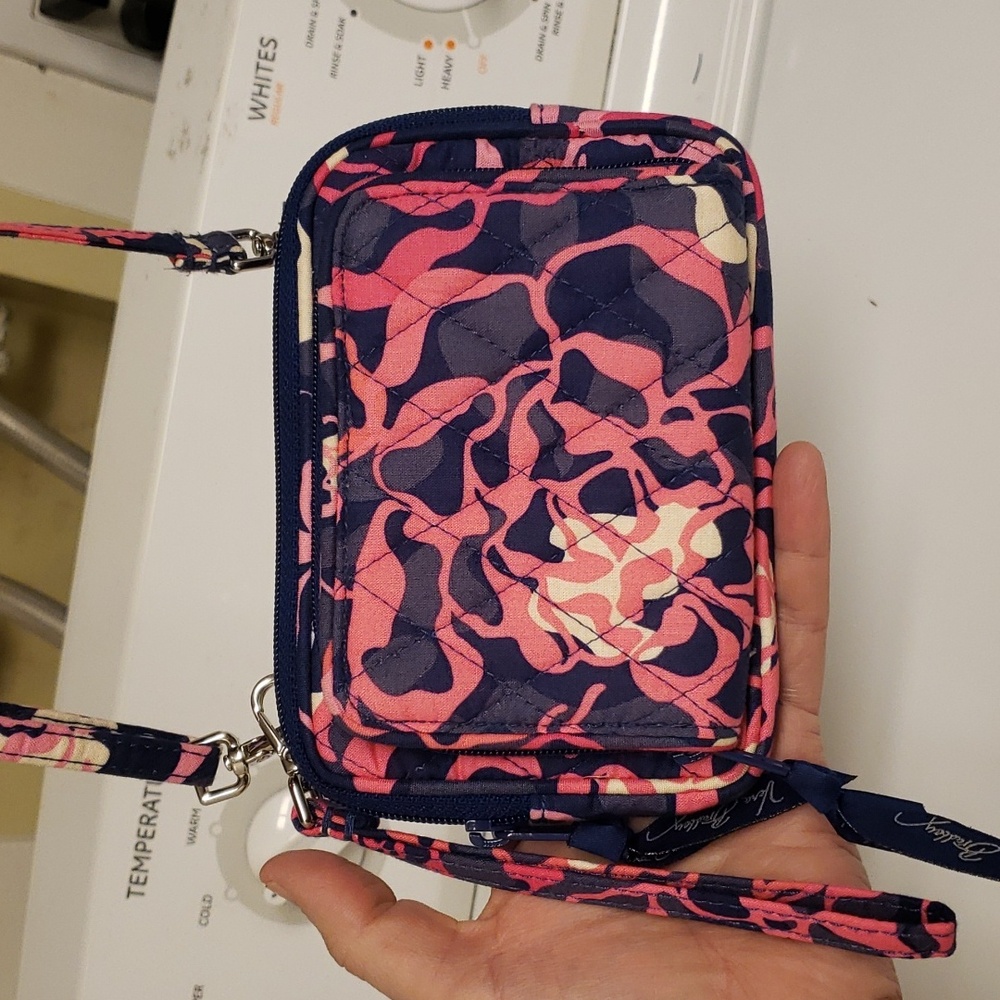 Vera Bradley- Floral Pattern Blue/ Pink Purse Shoulder Strap Wallet Carrier